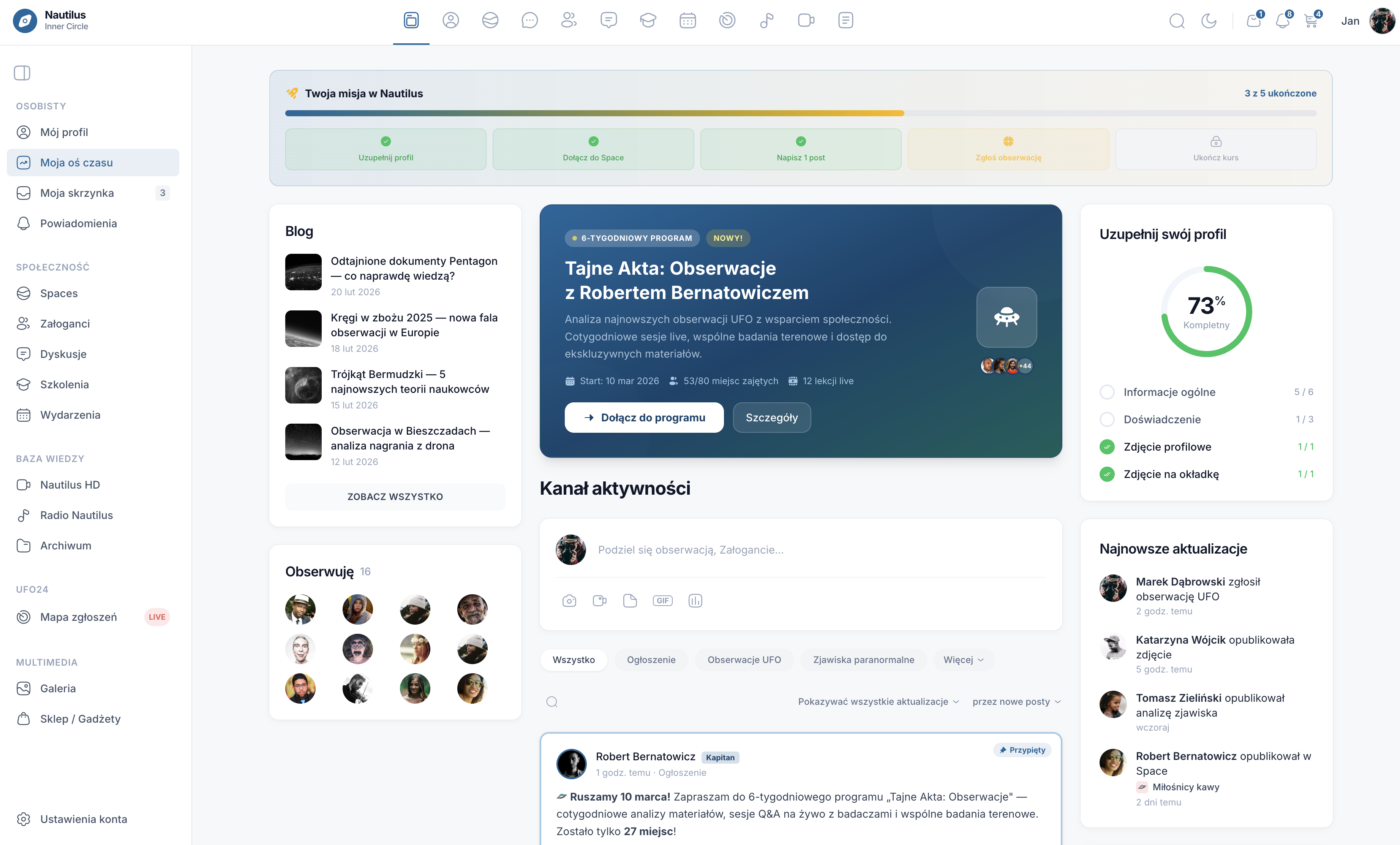 Fundacja Nautilus — podgląd platformy